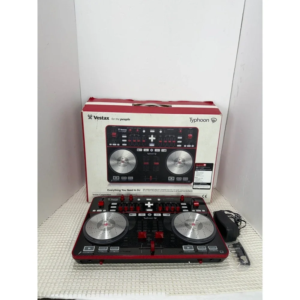 Vestax Typhoon DJ MIDI Controller Virtual DJ Black Red Silver VDJ-0001 Boxed EUC